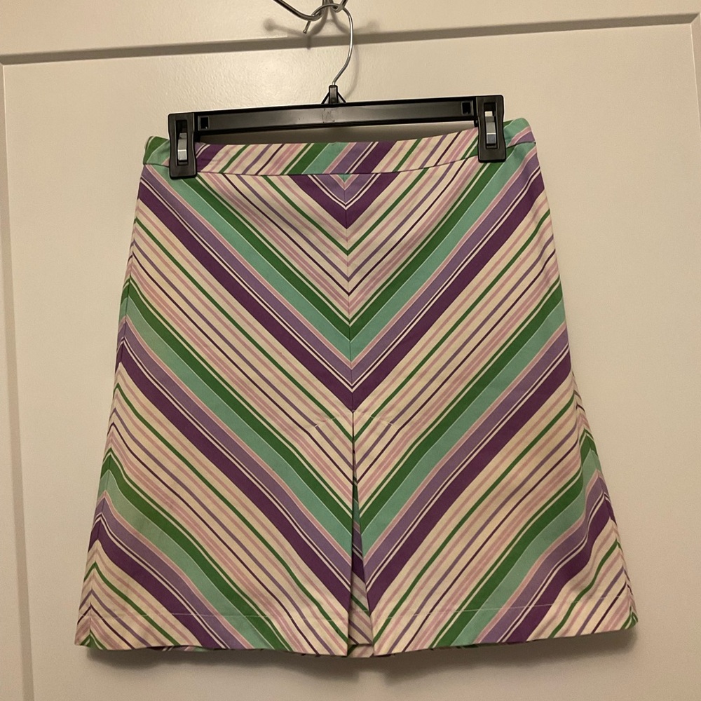 Ann Taylor Loft Sz 0 Chevron Mini Skirt w Pleats Purple Green White A Line Vinta